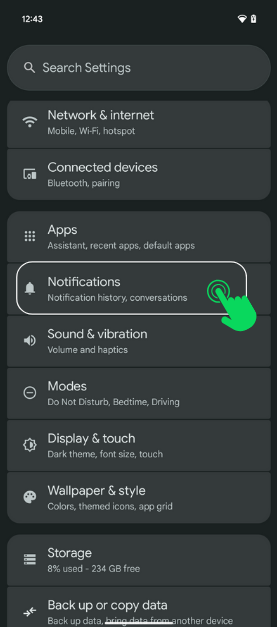 Android phone notification settings