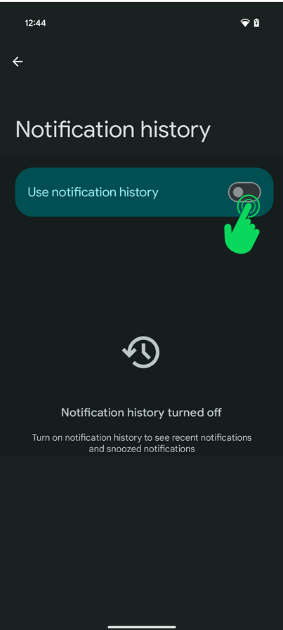 Android phone enabling notification history