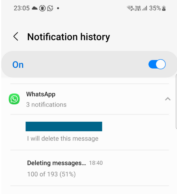 Samsung phone enabling notification history
