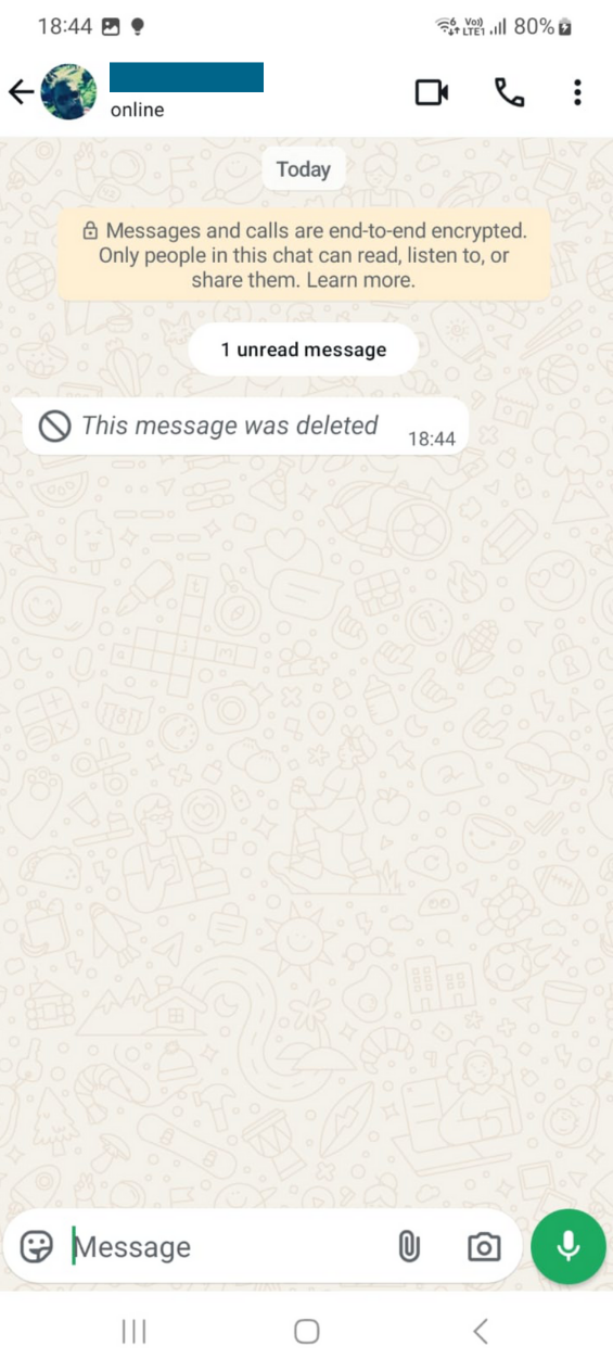 WhatsApp deleted message example